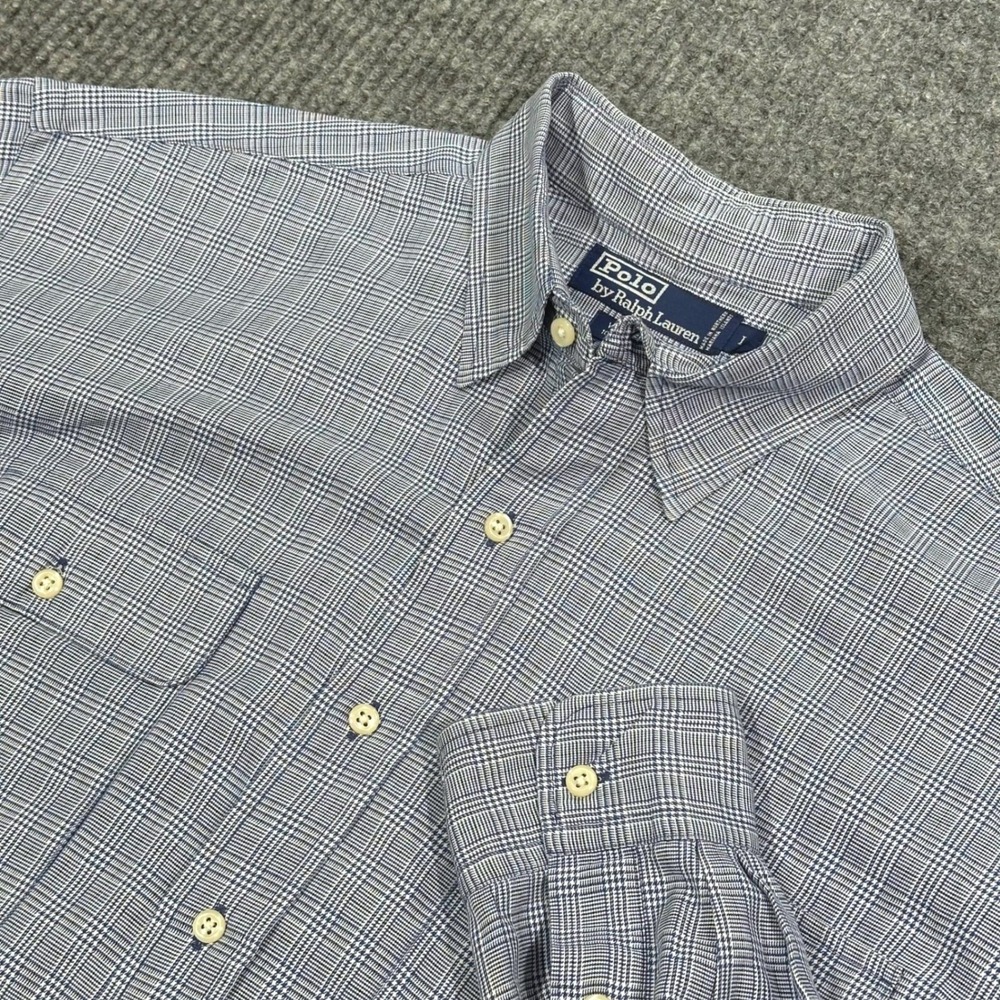 Vintage Polo Ralph Lauren Shirt Men's Large Gray Whitfield Plaid Herringbone Up